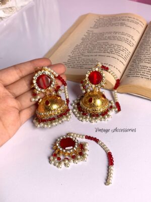 Indian Jhumke & Tikka - Maroon